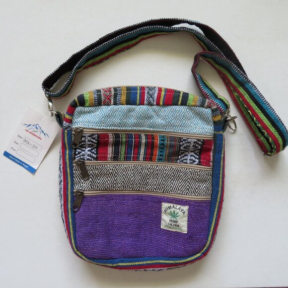 NWT Himalayan Hemp Multicolor Crossbody Purse Bag Zipper Pockets Handmade Nepal - Picture 1 of 15